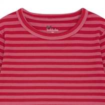 BIRKHOLM Stribet Rib Bluse Chili Rød & Hindbær Rosa